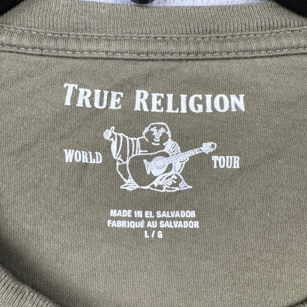 True Religion World Tour Graphic T Shirt Olive Green Mens‎ Size L